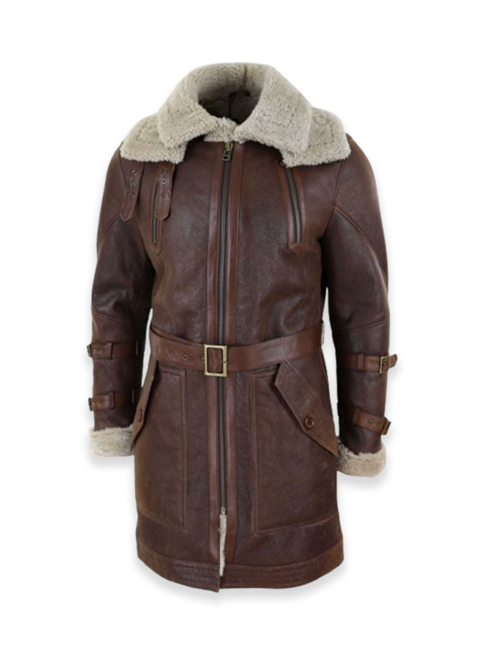 Men's Brown Fur Leather Long Coat