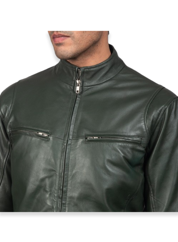Men's Green Biker Real Leather Jacket