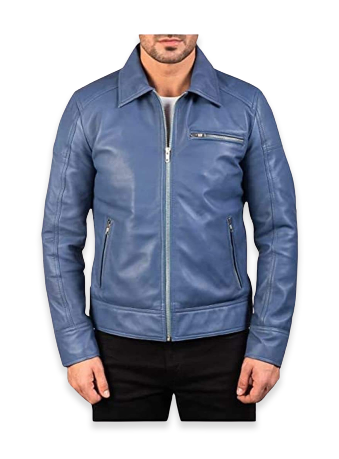 Men's Ionic Blue Motorcycle Leather Jacket