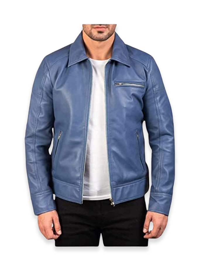 Men's Ionic Blue Motorcycle Leather Jacket