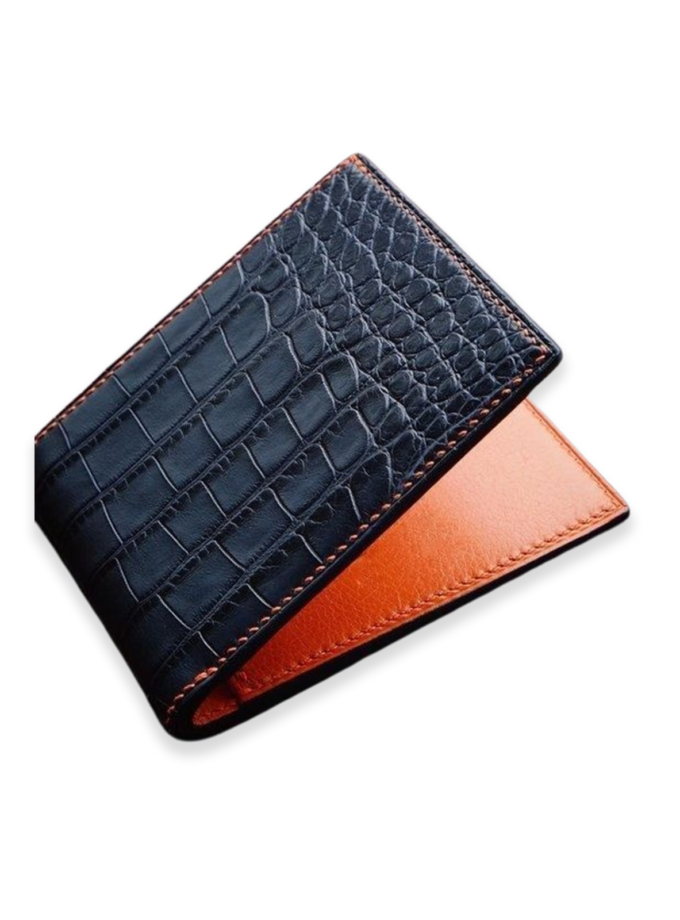 Navy Blue Alligator Bifold Men's Leather Wallet